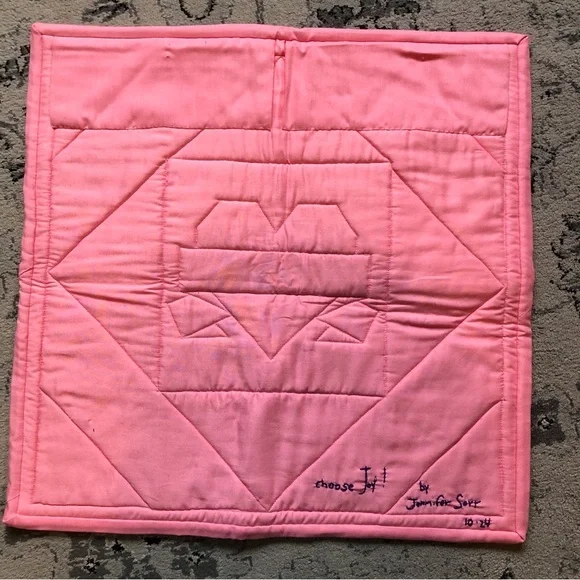 Handmade floral OOAK quilted wall hanging 18” square w/ “Choose Joy” embroidery